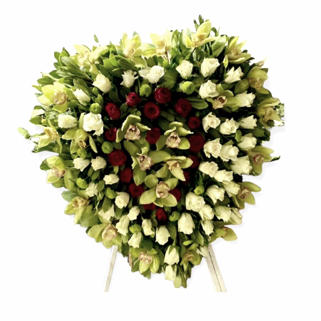 Καρδιά Κηδείας από τριαντάφυλλα και ορχιδέες