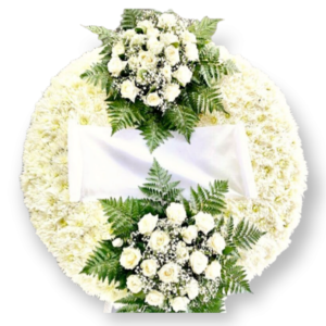 Στεφάνι Κηδείας σε τρίποδη βάση με δύο συνθέσεις