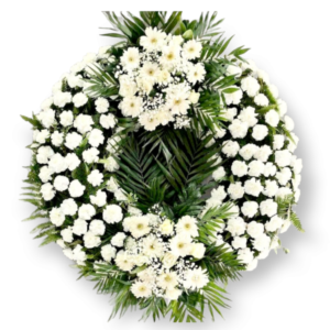 Στεφάνι Κηδείας σε τρίποδη βάση με δύο συνθέσεις