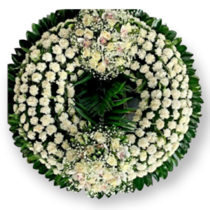 Στεφάνι Κηδείας σε σχήμα ρόδας με δύο κατασκευές