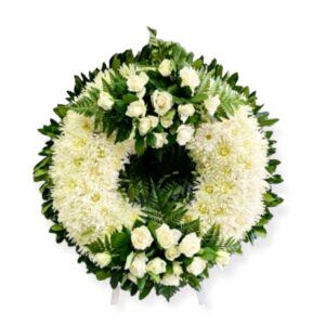 Στεφάνι Κηδείας σε σχήμα ρόδας με δύο κατασκευές