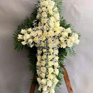 Funeral Cross with Rose Arrangement