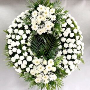 Funeral Wreath on Tripod Stand with Two Floral Arrangements