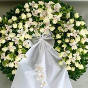 Funeral Wreath with Roses Orchids and Cymbidium