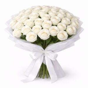 μπουκέτο με 50 λευκά τριαντάφυλλα